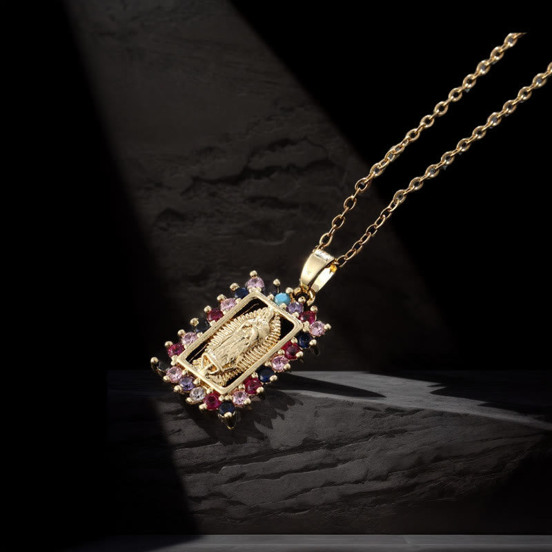 Christianartworkshop Collier Vierge Marie avec pendentif en micro-pavé de zirconiums multicolores - Style 2 - image 1