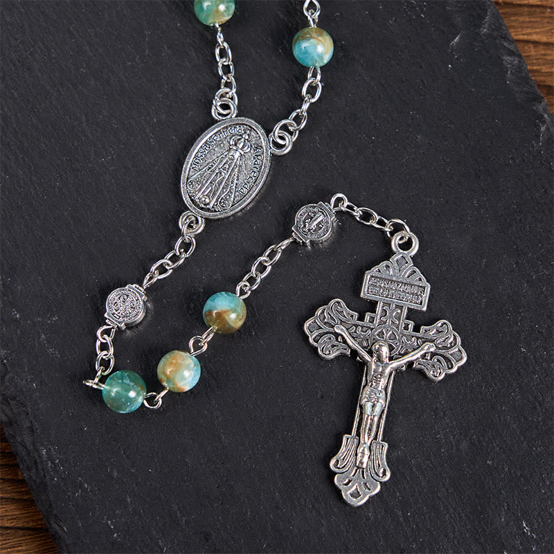 Christianartworkshop Chapelet Notre-Dame d'Aparecida et crucifix en alliage acrylique vert rond de 8 mm - image 3