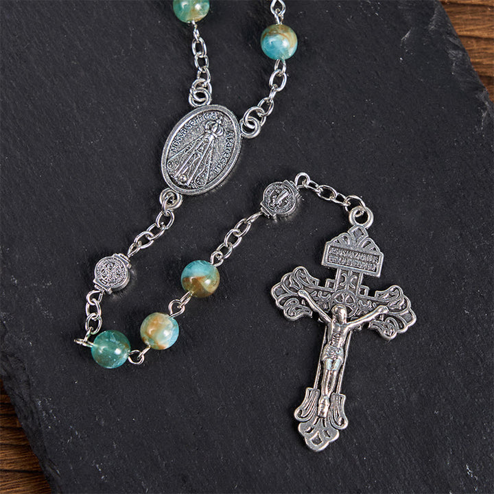 Christianartworkshop Chapelet Notre-Dame d'Aparecida et crucifix en alliage acrylique vert rond de 8 mm - image 3