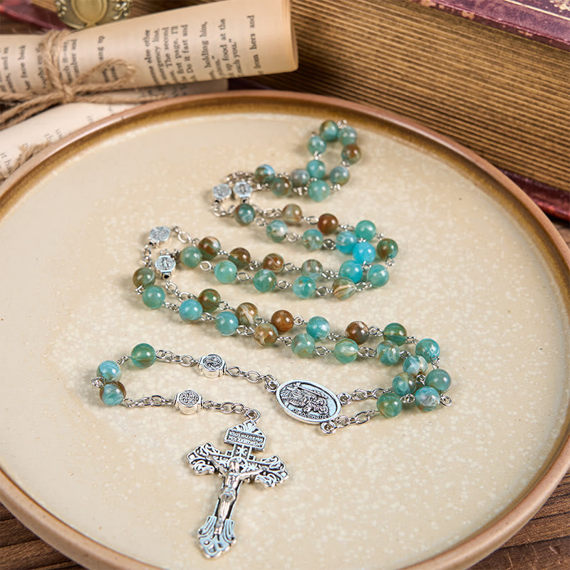 Christianartworkshop Chapelet Notre-Dame d'Aparecida et crucifix en alliage acrylique vert rond de 8 mm - image 1