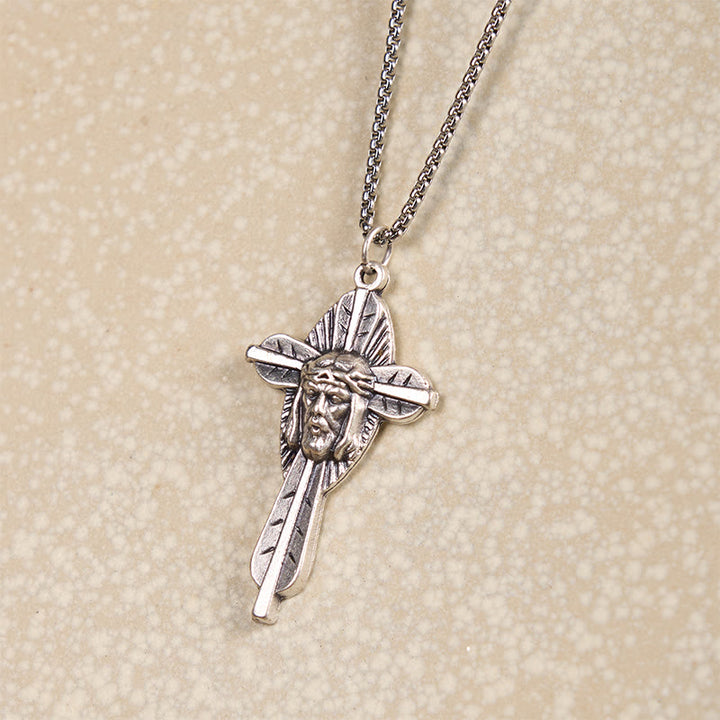 Christianartworkshop Collier pendentif croix crucifix style rétro avec icône de Jésus et symbole de foi bénie - image 2
