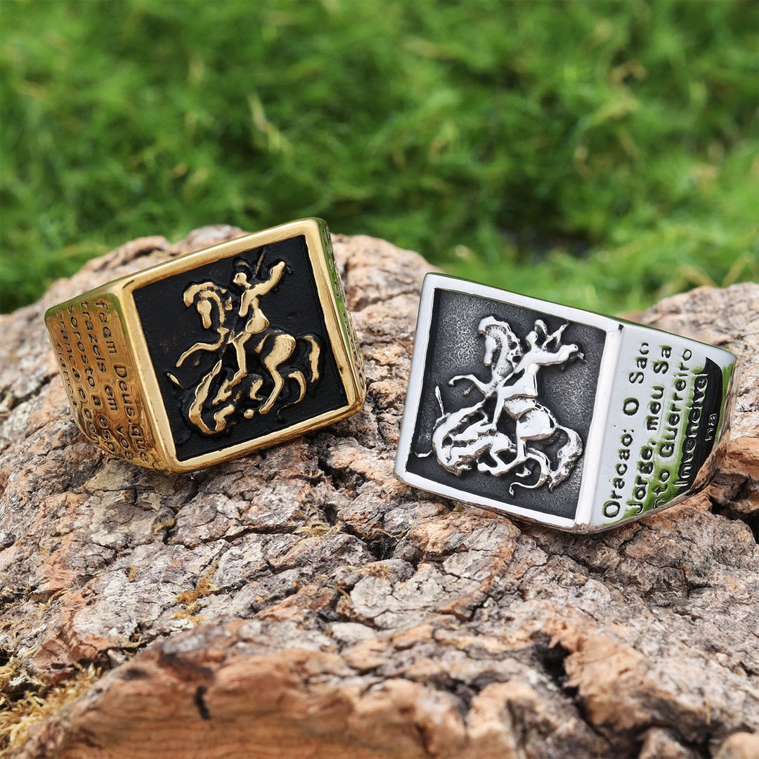 Christianartworkshop Bague de protection divine Saint Georges Guerrier Esclave du Dragon Style rétro classique - image 0