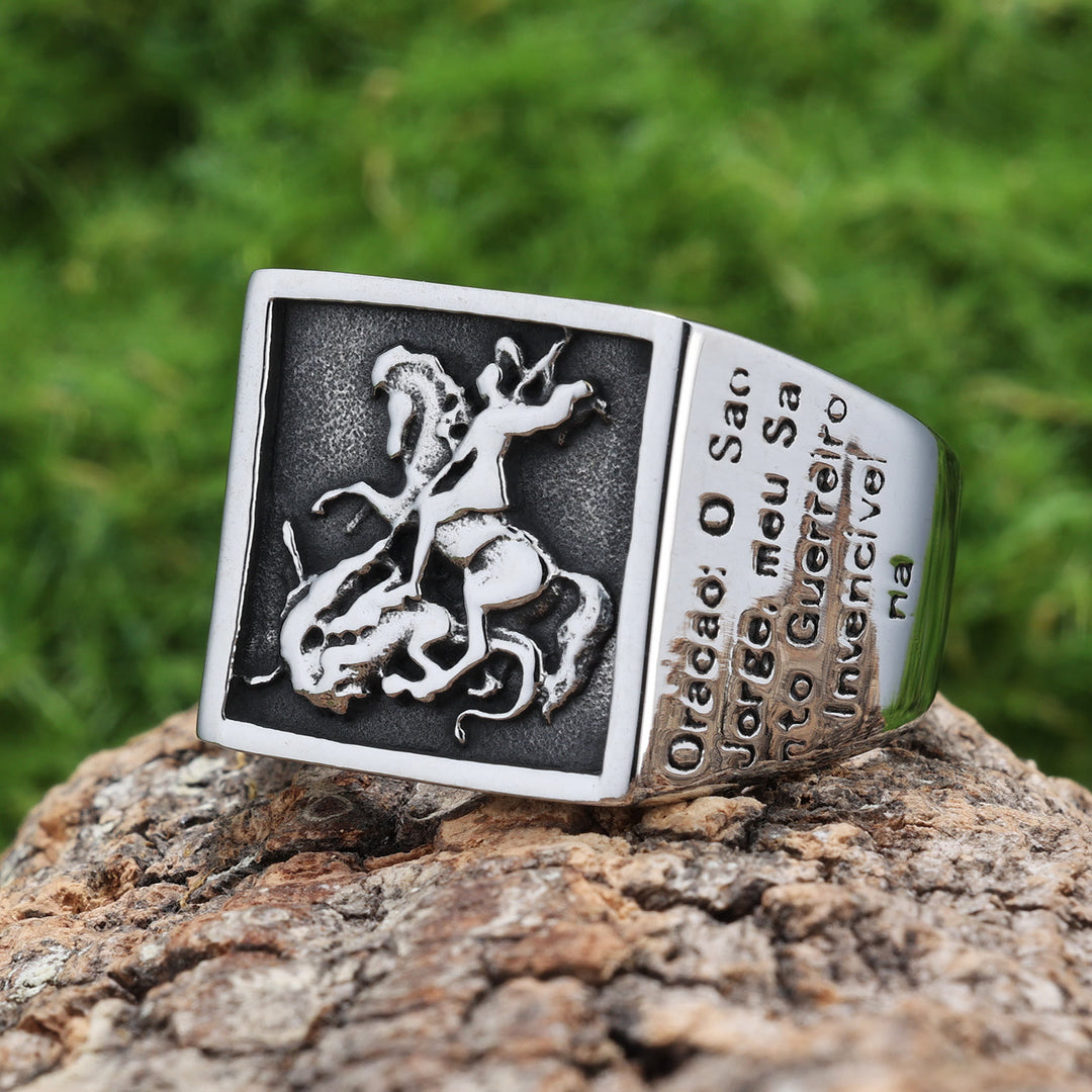 Christianartworkshop Bague de protection divine Saint Georges Guerrier Esclave du Dragon Style rétro classique - image 1