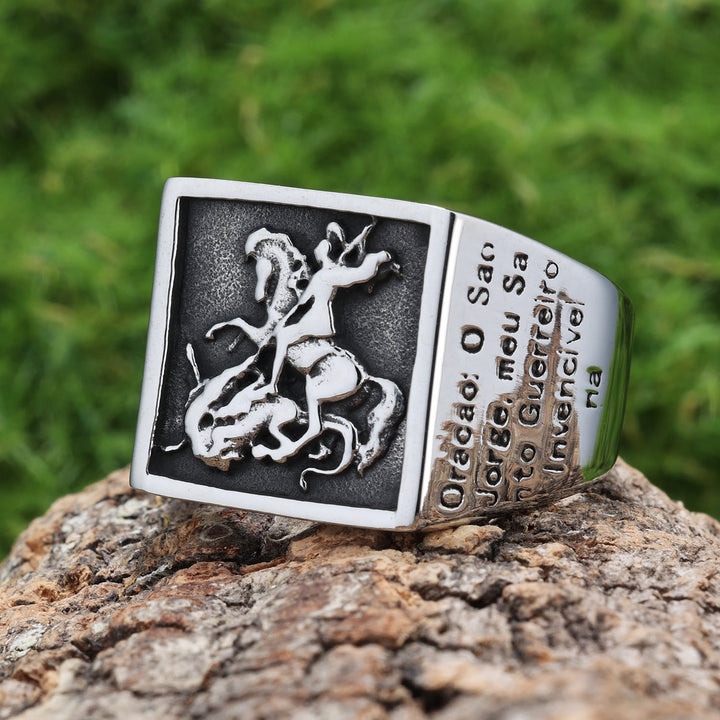 Christianartworkshop Bague de protection divine Saint Georges Guerrier Esclave du Dragon Style rétro classique - image 1