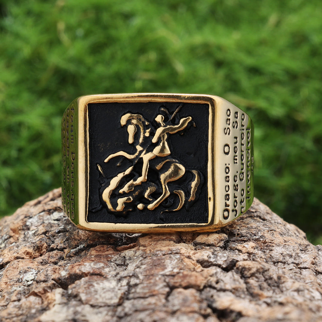 Christianartworkshop Bague de protection divine Saint Georges Guerrier Esclave du Dragon Style rétro classique - image 2