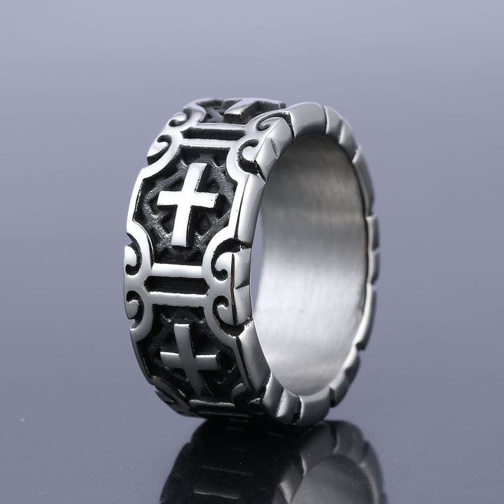 Bague de protection de la foi en acier inoxydable gravée d'une croix, style rétro, Christianartworkshop - image 2