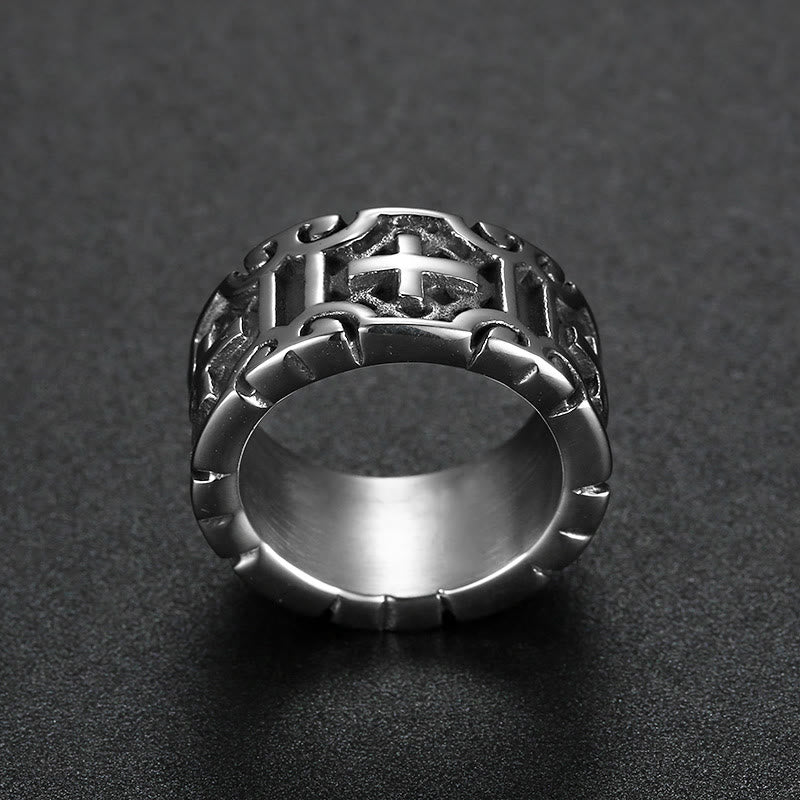 Bague de protection de la foi en acier inoxydable gravée d'une croix, style rétro, Christianartworkshop - image 3