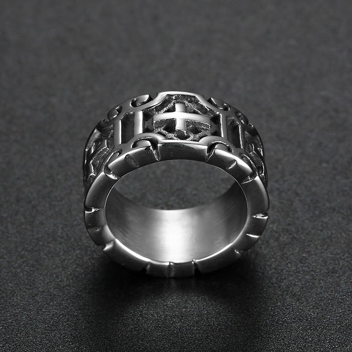 Bague de protection de la foi en acier inoxydable gravée d'une croix, style rétro, Christianartworkshop - image 3