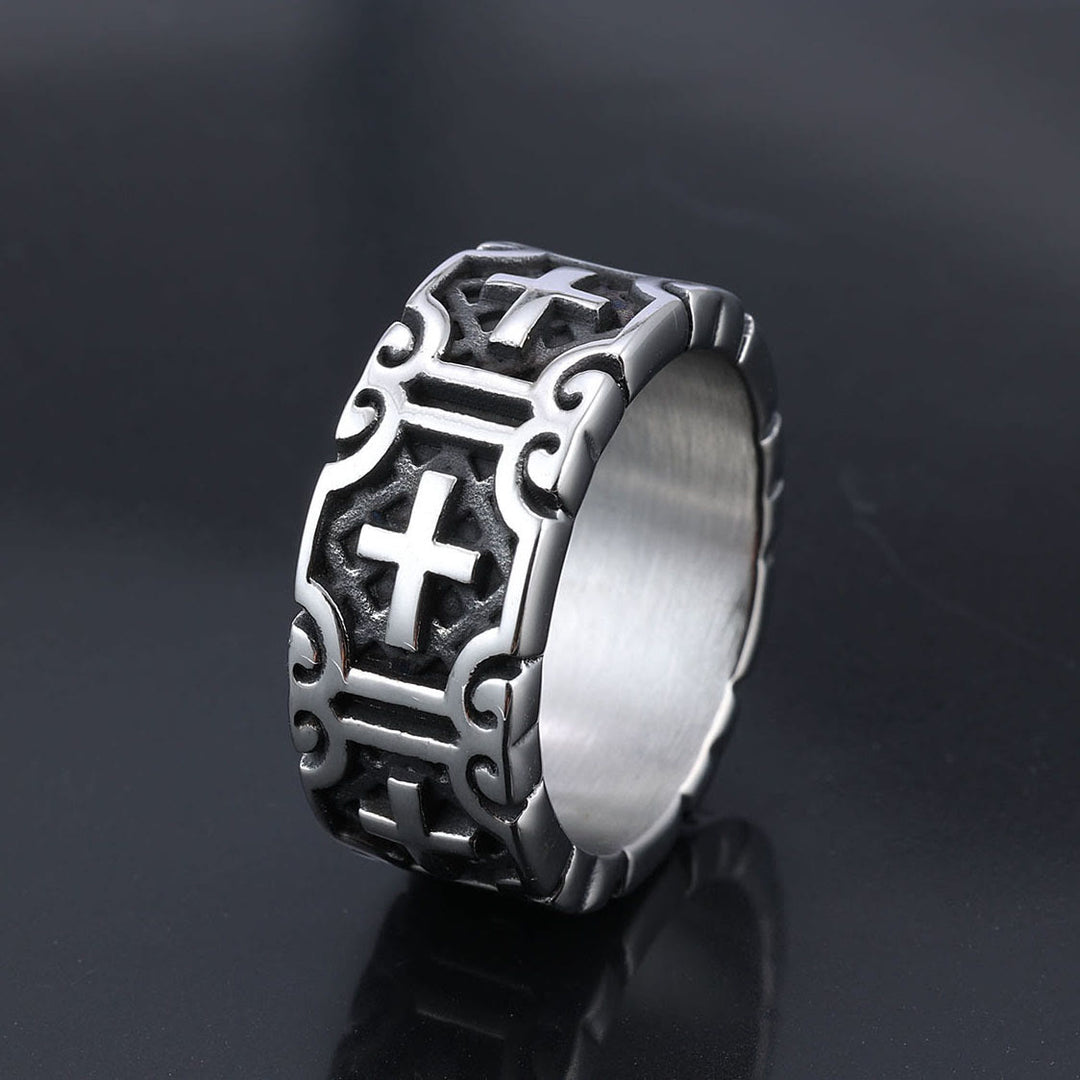 Bague de protection de la foi en acier inoxydable gravée d'une croix, style rétro, Christianartworkshop - US 15 - image 0