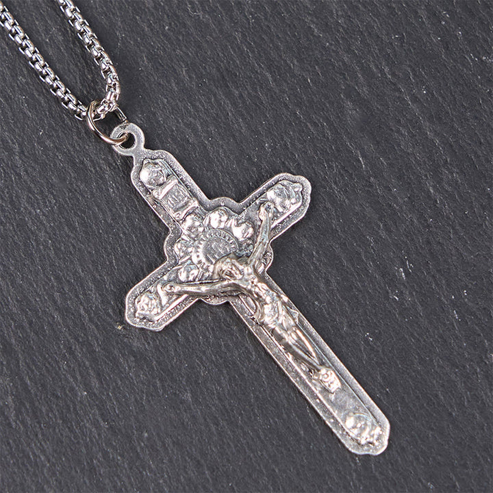 Christianartworkshop Collier pendentif style rétro, orné d'un crucifix Jésus et d'anges. - image 5