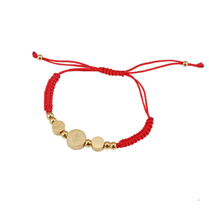 Bracelet en corde noire tressée en acier inoxydable avec pendentif Saint Benoît, signé Christianartworkshop - Rouge - image 3