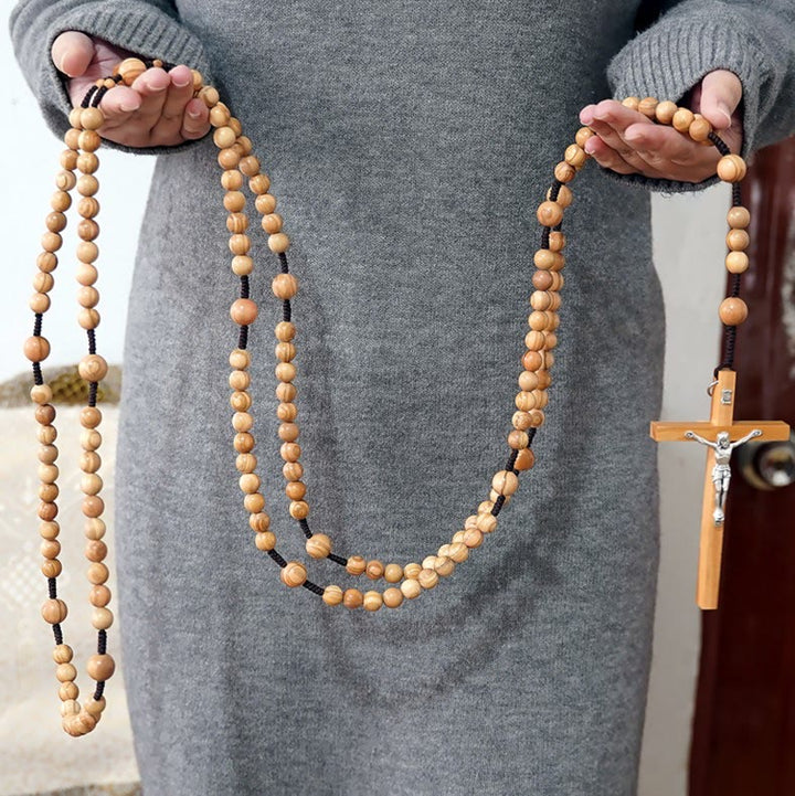 Christianartworkshop Chapelet de prière à quinze dizaines en bois d'olivier de 12 mm - Bois d'olivier - image 0