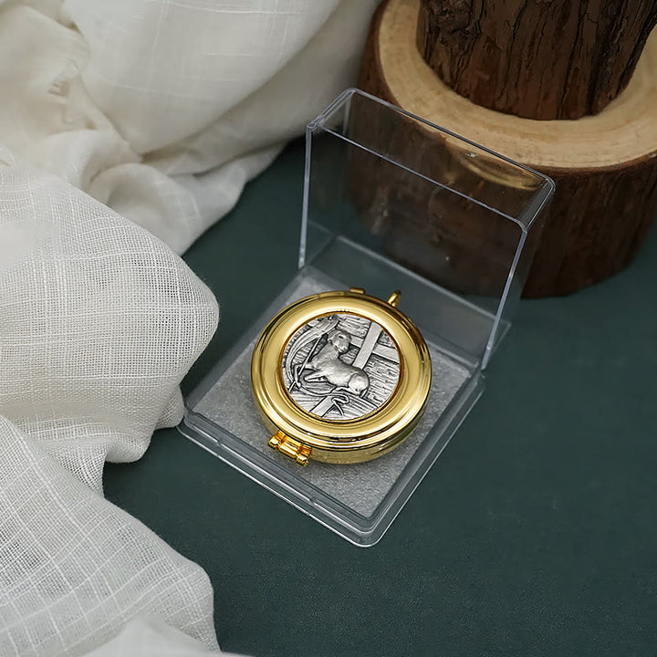 Christianartworkshop Pyx plaqué or avec statue d'agneau – Vase sacré pour la Sainte Eucharistie - image 1