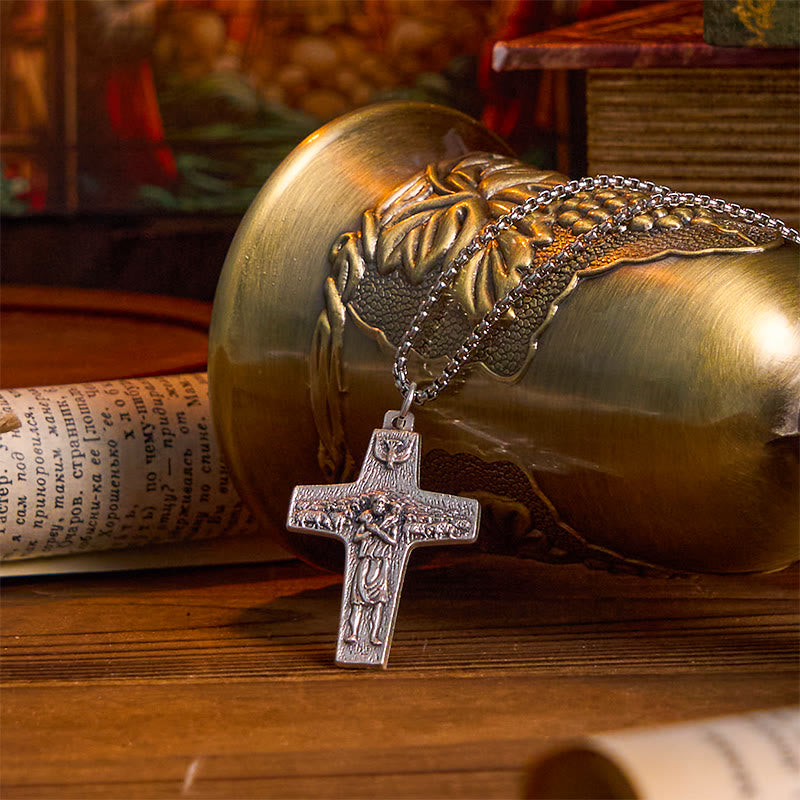 Christianartworkshop Collier pendentif rétro Jésus et ses brebis, le Bon Berger - image 1