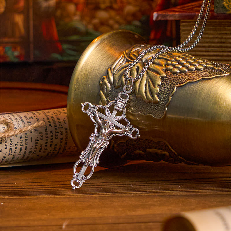 Christianartworkshop Collier pendentif exclusif style rétro avec crucifix Jésus et bénédiction - Crucifix - image 0