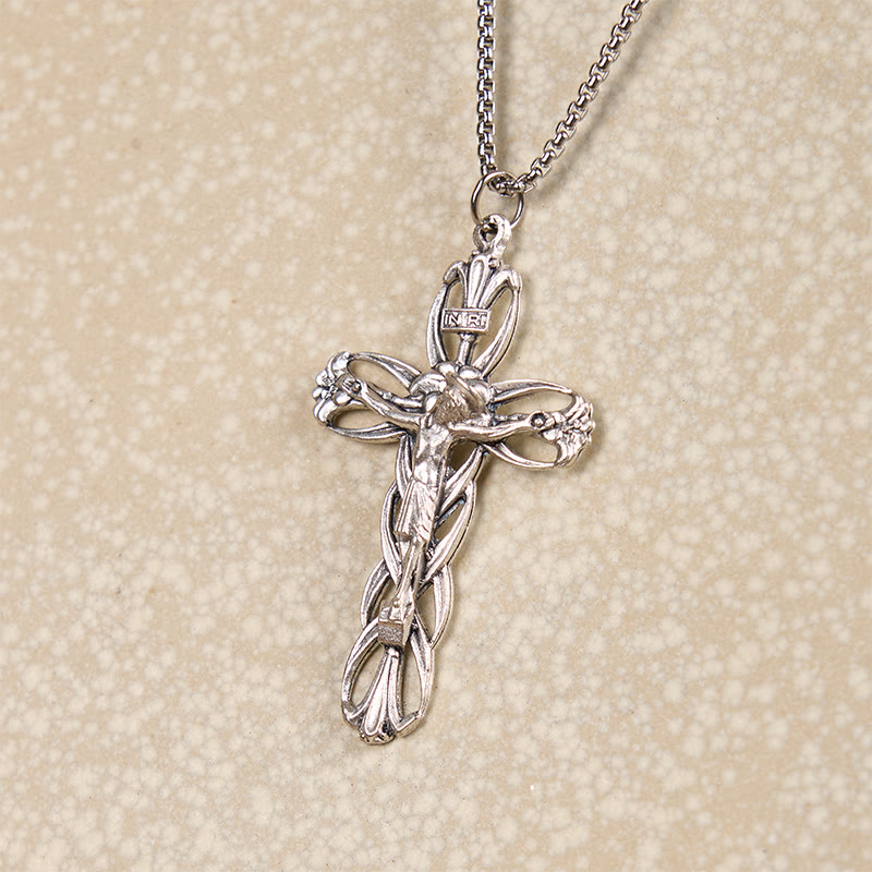 Christianartworkshop Collier pendentif amulette crucifix Jésus à motif rétro exclusif - image 3