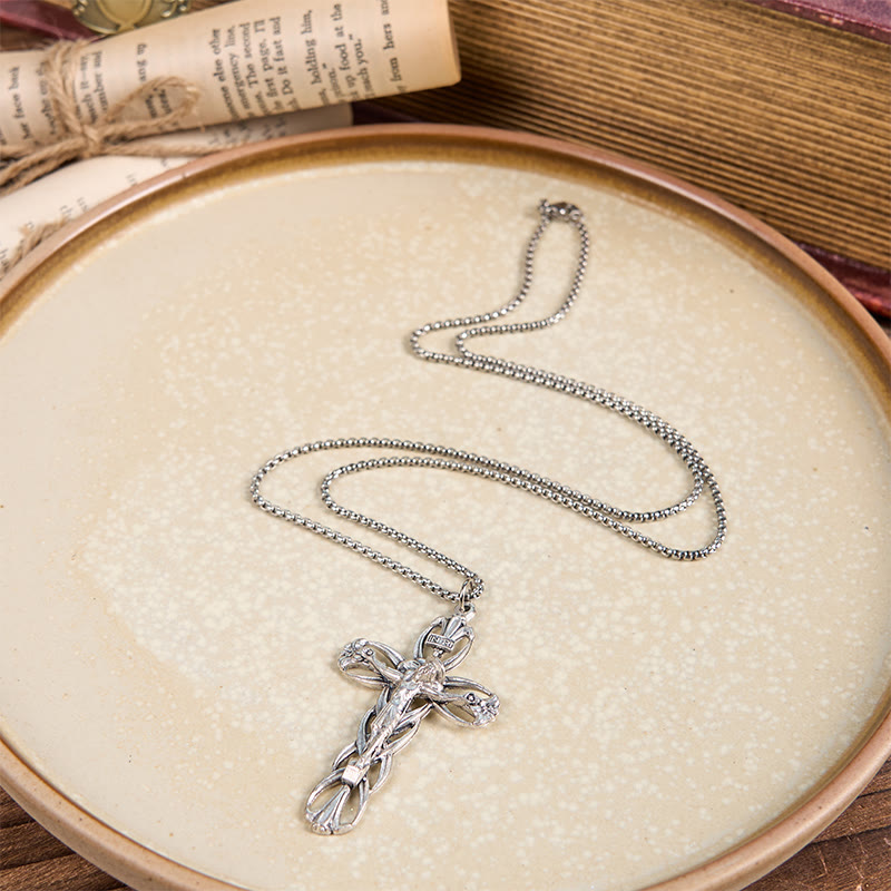 Christianartworkshop Collier pendentif amulette crucifix Jésus à motif rétro exclusif - image 2