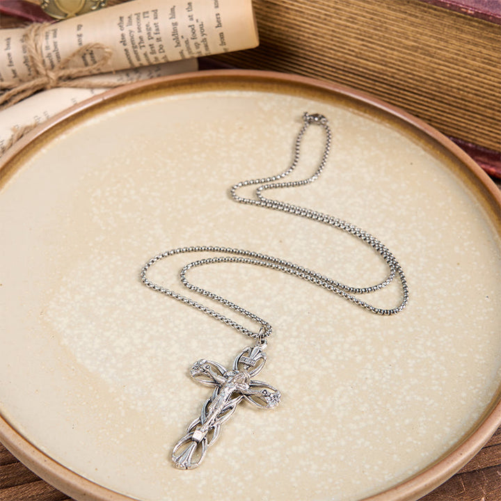 Christianartworkshop Collier pendentif amulette crucifix Jésus à motif rétro exclusif - image 2