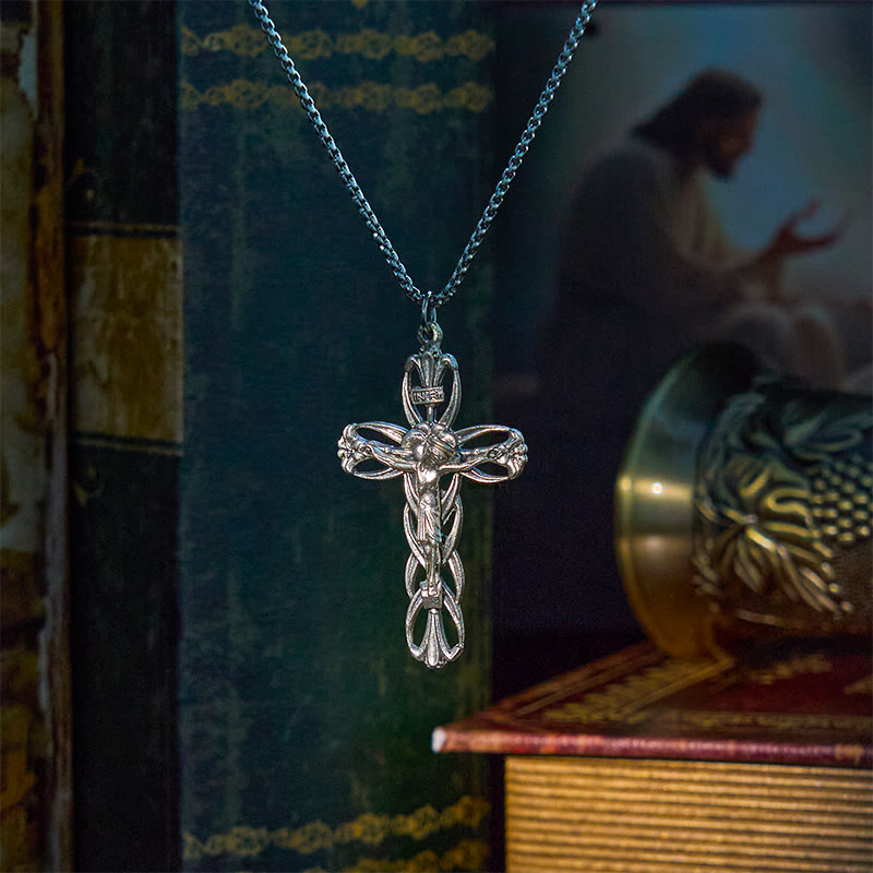 Christianartworkshop Collier pendentif amulette crucifix Jésus à motif rétro exclusif - image 1