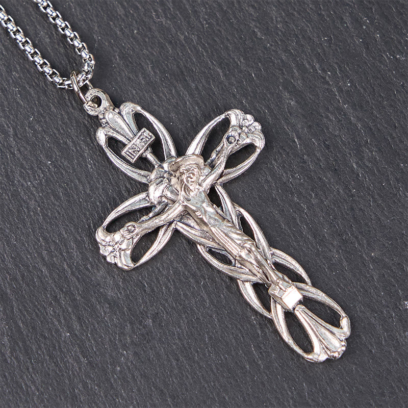 Christianartworkshop Collier pendentif amulette crucifix Jésus à motif rétro exclusif - image 4