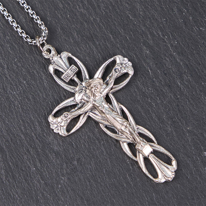 Christianartworkshop Collier pendentif amulette crucifix Jésus à motif rétro exclusif - image 4