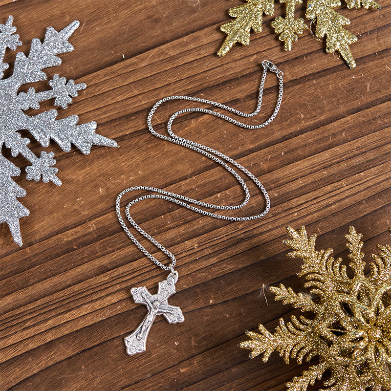 Christianartworkshop Collier pendentif crucifix Jésus à motif rétro exclusif, orné de feuilles de vigne. - image 5