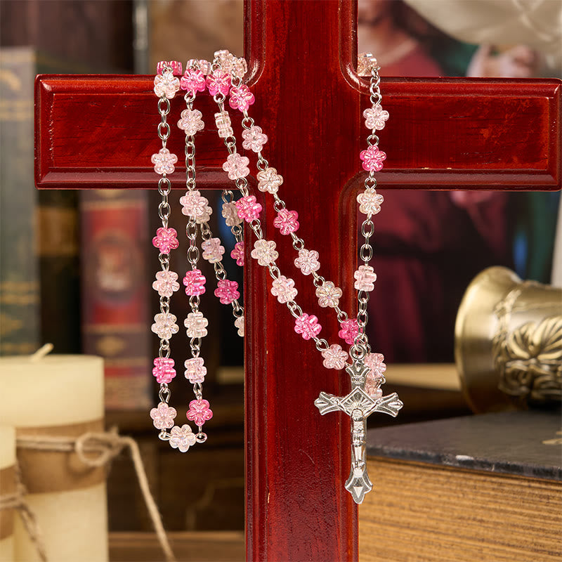 Christianartworkshop Chapelet en alliage de verre vert en forme de cœur, orné d'un cœur d'épines et de Notre-Dame de Guadalupe (10 mm). - Rose - image 0