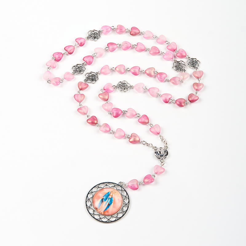 Christianartworkshop Chapelet en alliage de verre rose avec médaille miraculeuse en forme de cœur de 10 mm - image 5