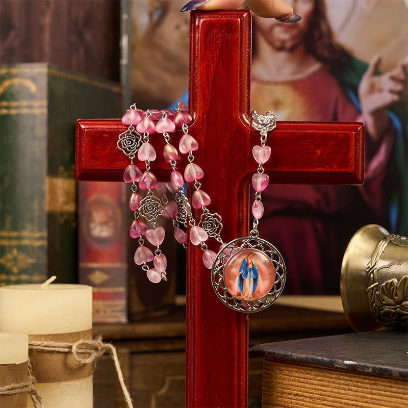 Christianartworkshop Chapelet en alliage de verre rose avec médaille miraculeuse en forme de cœur de 10 mm - image 3