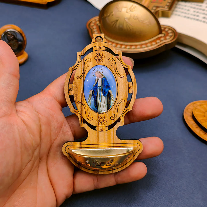 Christianartworkshop Béniten en bois d'olivier, médaille miraculeuse, Assomption de Notre-Dame - bénitier - image 0