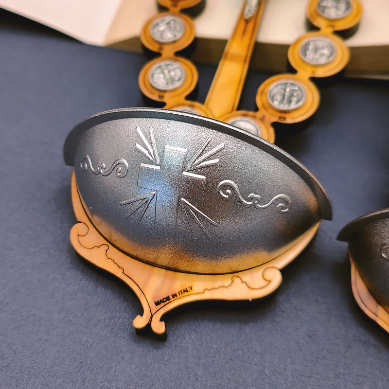 Christianartworkshop Bénitier de Damien, Station du Chemin de Croix en Bois d'Olivier - image 3