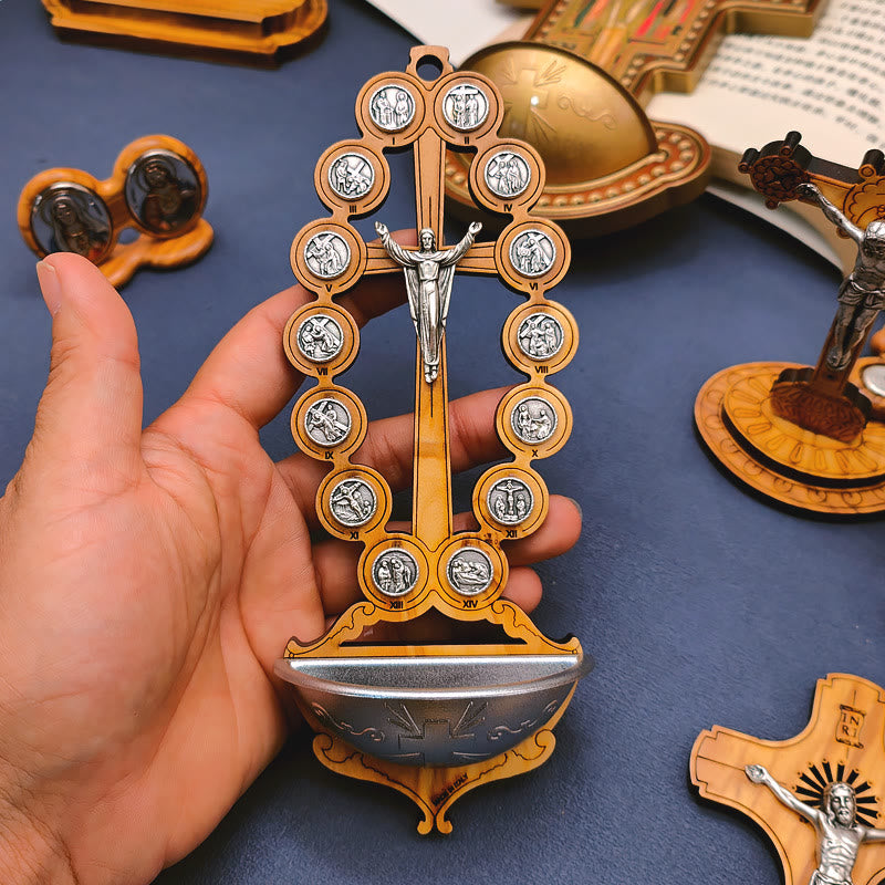 Christianartworkshop Bénitier de Damien, Station du Chemin de Croix en Bois d'Olivier - image 1