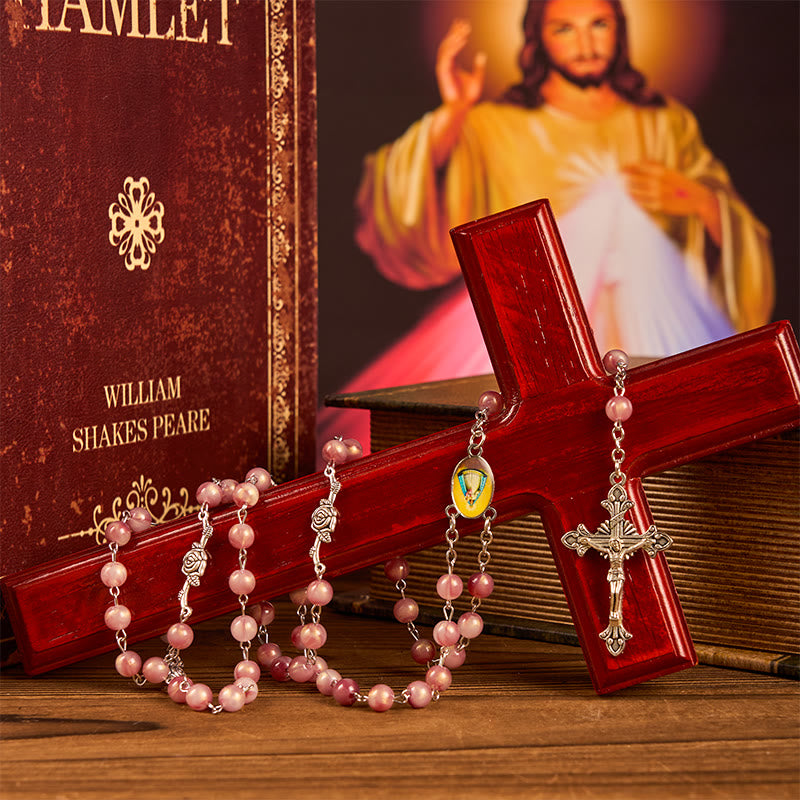 Christianartworkshop Chapelet en alliage rose rond de 8 mm avec Notre-Dame et crucifix - image 5