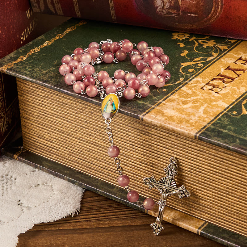 Christianartworkshop Chapelet en alliage rose rond de 8 mm avec Notre-Dame et crucifix - image 4