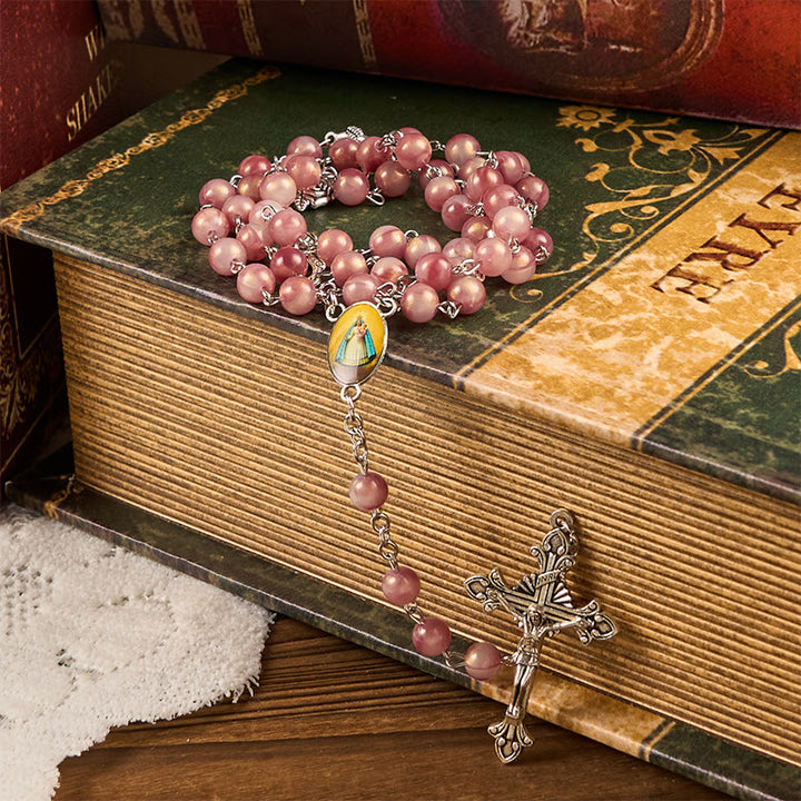 Christianartworkshop Chapelet en alliage rose rond de 8 mm avec Notre-Dame et crucifix - image 4
