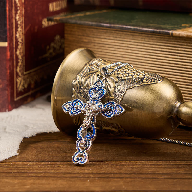 Christianartworkshop Ensemble de 6 pierres précieuses de couleur 3 - Croix de la Trinité avec pendentif en perle - Bleu argenté - image 4