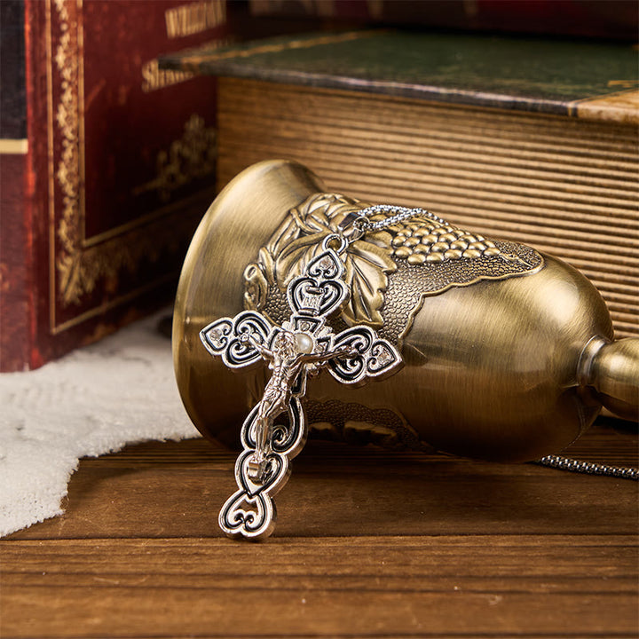 Christianartworkshop Ensemble de 6 pierres précieuses de couleur 3 - Croix de la Trinité avec pendentif en perle - Argent noir - image 5