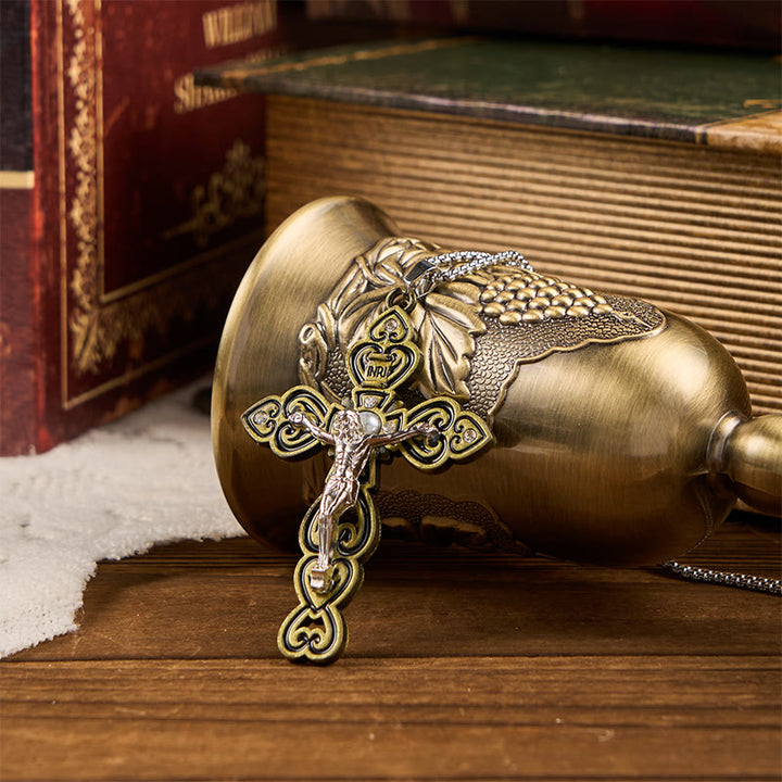 Christianartworkshop Ensemble de 6 pierres précieuses de couleur 3 - Croix de la Trinité avec pendentif en perle - Bronze - image 1