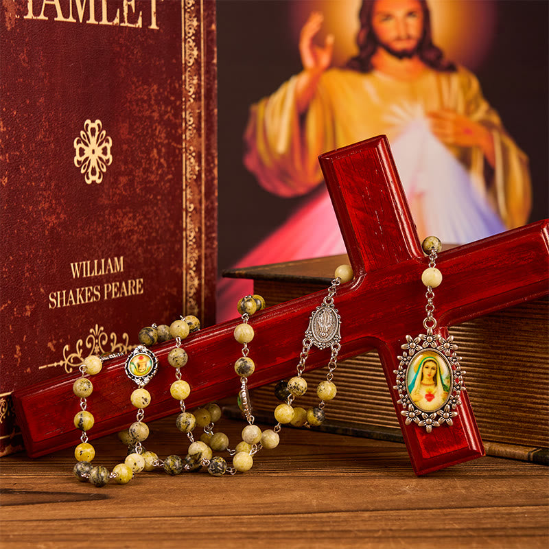 Christianartworkshop Chapelet en alliage jaune avec médaille miraculeuse et cœur immaculé de 8 mm de diamètre, pierre ronde. - image 5
