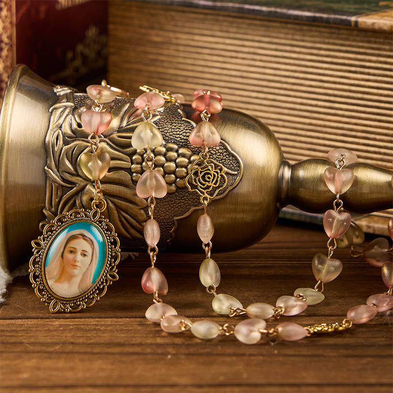 Christianartworkshop Médaille miraculeuse et chapelet en alliage de verre avec rose en forme de cœur de Notre-Dame (10 mm) - image 1