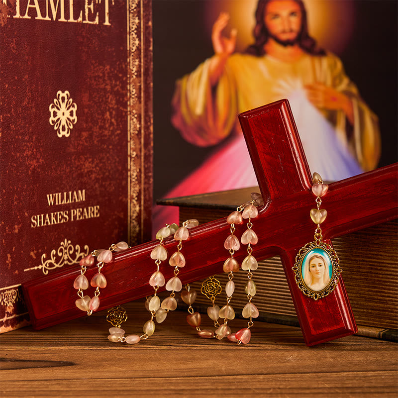 Christianartworkshop Médaille miraculeuse et chapelet en alliage de verre avec rose en forme de cœur de Notre-Dame (10 mm) - image 2