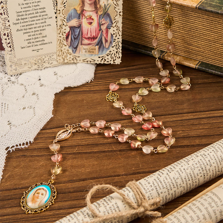 Christianartworkshop Médaille miraculeuse et chapelet en alliage de verre avec rose en forme de cœur de Notre-Dame (10 mm) - image 3
