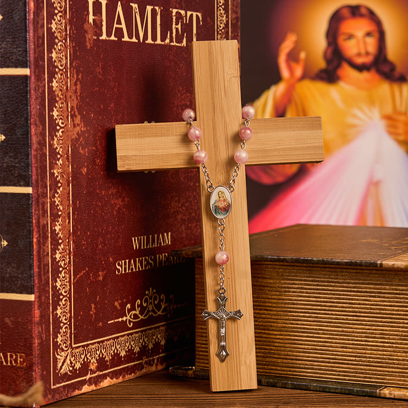 Christianartworkshop Chapelet en alliage rose rond de 8 mm avec le Cœur Immaculé de Marie - image 1