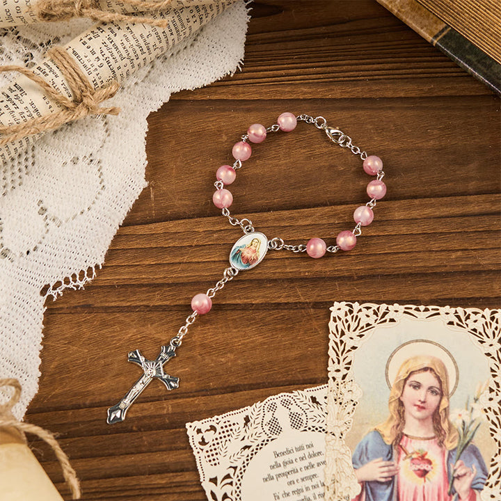 Christianartworkshop Chapelet en alliage rose rond de 8 mm avec le Cœur Immaculé de Marie - Rose - image 0