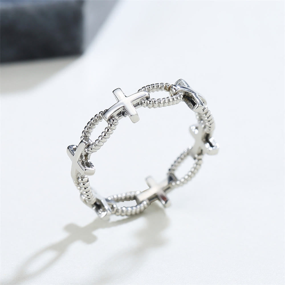 Bague de foi gravée d'une croix, style rétro minimaliste, Christianartworkshop - US 11 - image 0