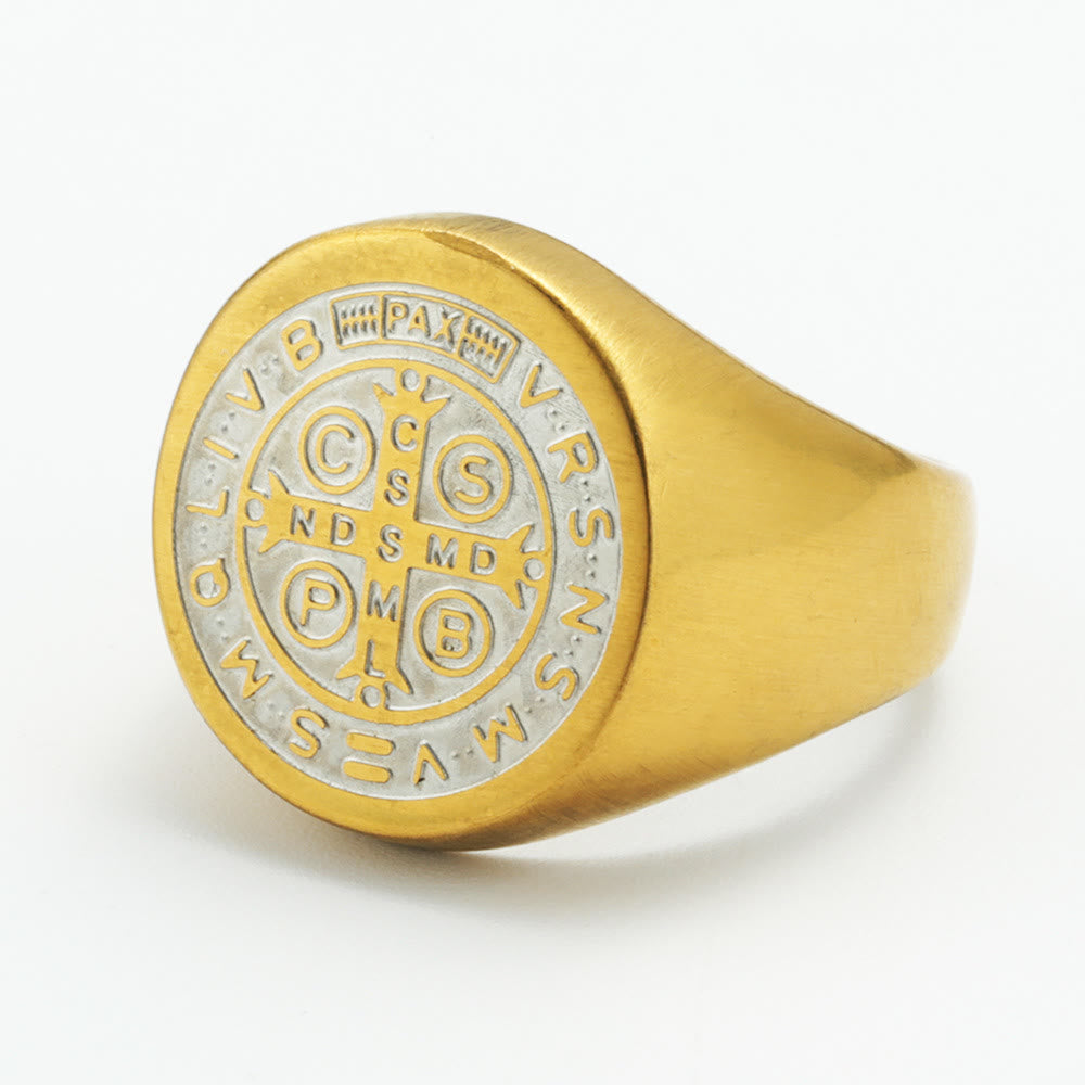 Christianartworkshop - Bague de protection gravée avec le symbole de Saint Benoît, style rétro classique, disponible en 8 modèles - image 10