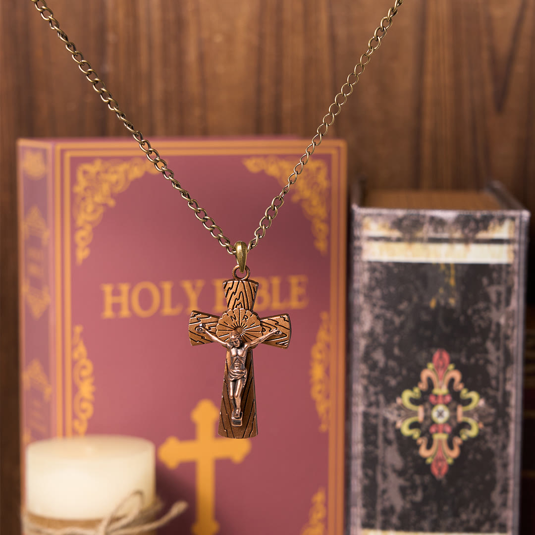 Christianartworkshop Collier pendentif en acier titane avec motif d'arbre style rétro et croix de Jésus - image 11