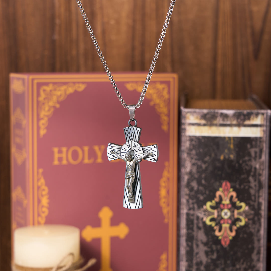 Christianartworkshop Collier pendentif en acier titane avec motif d'arbre style rétro et croix de Jésus - image 5