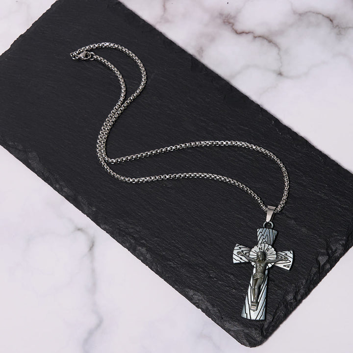 Christianartworkshop Collier pendentif en acier titane avec motif d'arbre style rétro et croix de Jésus - image 4