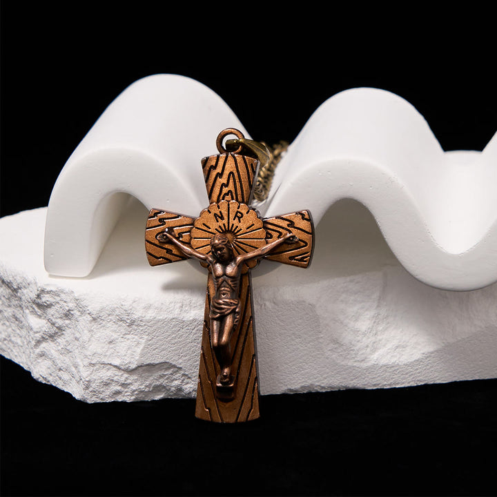 Christianartworkshop Collier pendentif en acier titane avec motif d'arbre style rétro et croix de Jésus - Cuivre rouge - image 2